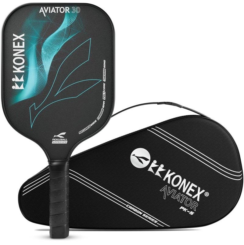KONEX 16mm Pickleball Paddle with Carbon Fibre Surface | Lightweight Durable Racket with Non Slip PU Comfortable Grip | Includes Sleeve Cover | Ideal for Effortless & Powerful Striking (Black & Green) - Image 1