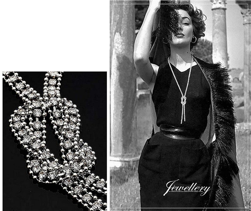 Sither Cathercing Crystal Knot Pendant Long Necklace for Women Sweater Chain Statement Necklace Choker Adjustable Elegant Jewelry Rhinestone Accessories Dressy Collocation Winter Evening Party Wedding - Image 4