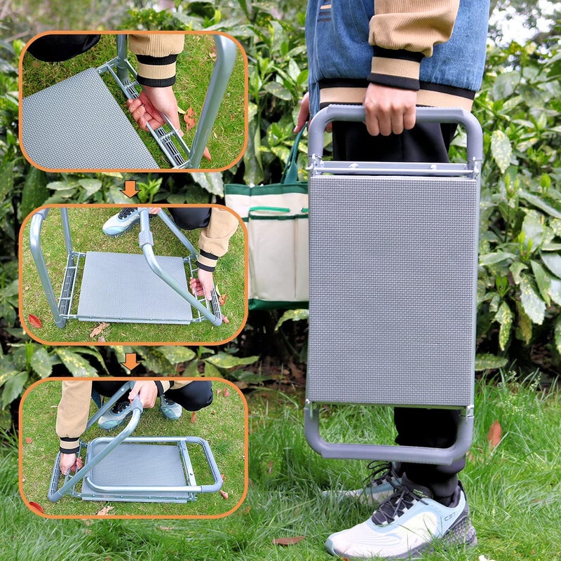 BDL Garden Kneeler Seat Foldable Durable Garden Stool with Tool Bag Pouch and Garden Gloves 330lb Capacity-Protects Your Knees, Clothes from Dirt & Grass Stains - Image 5