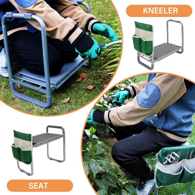 BDL Garden Kneeler Seat Foldable Durable Garden Stool with Tool Bag Pouch and Garden Gloves 330lb Capacity-Protects Your Knees, Clothes from Dirt & Grass Stains - Image 4