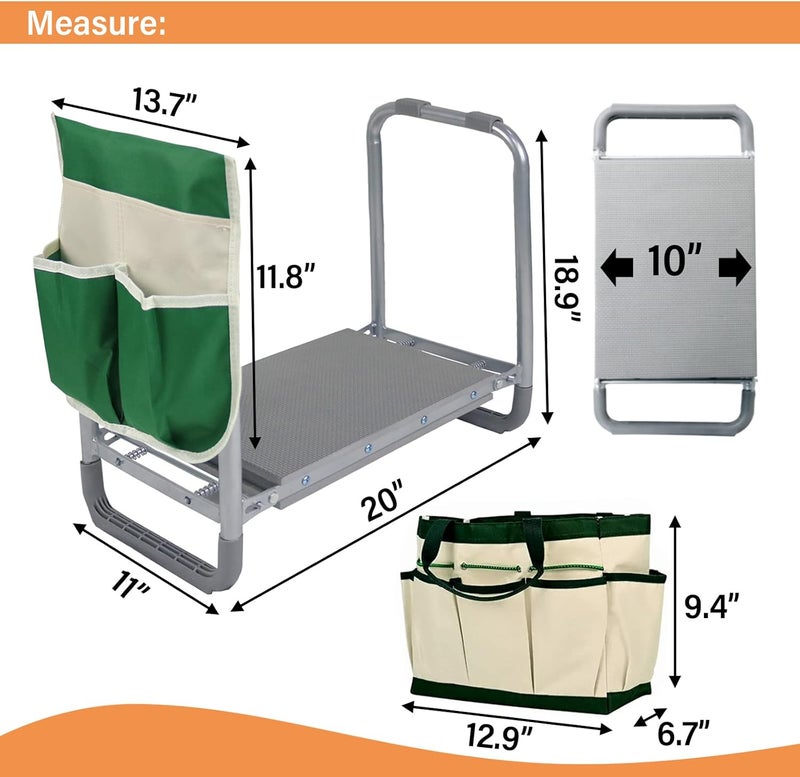 BDL Garden Kneeler Seat Foldable Durable Garden Stool with Tool Bag Pouch and Garden Gloves 330lb Capacity-Protects Your Knees, Clothes from Dirt & Grass Stains - Image 3