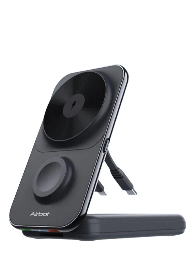 Airbot 8000mAh 3in1 Magnetic Wireless power bank，for smartphones that support wireless charging and iWatch，with Type-C cable and lighting cable for wired charging，also functions as a stand，portable power bank for travel - Image 2