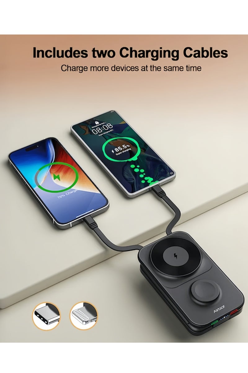 Airbot 8000mAh 3in1 Magnetic Wireless power bank，for smartphones that support wireless charging and iWatch，with Type-C cable and lighting cable for wired charging，also functions as a stand，portable power bank for travel - Image 3