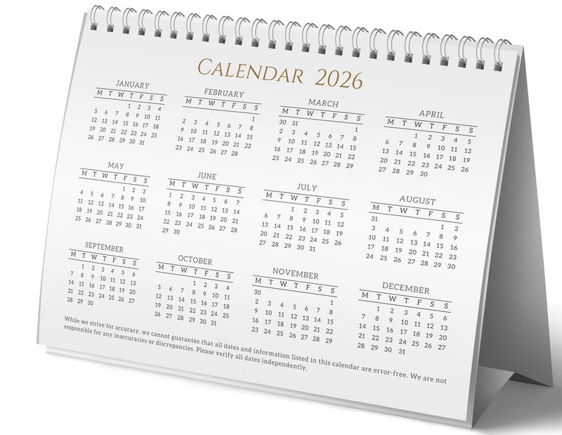LAURET BLANC Standing Desk Calendar 2026- Size (7.5" x 9.25"), Monthly Grid View, Home and Office Table Calendar (A5, C) - Image 5