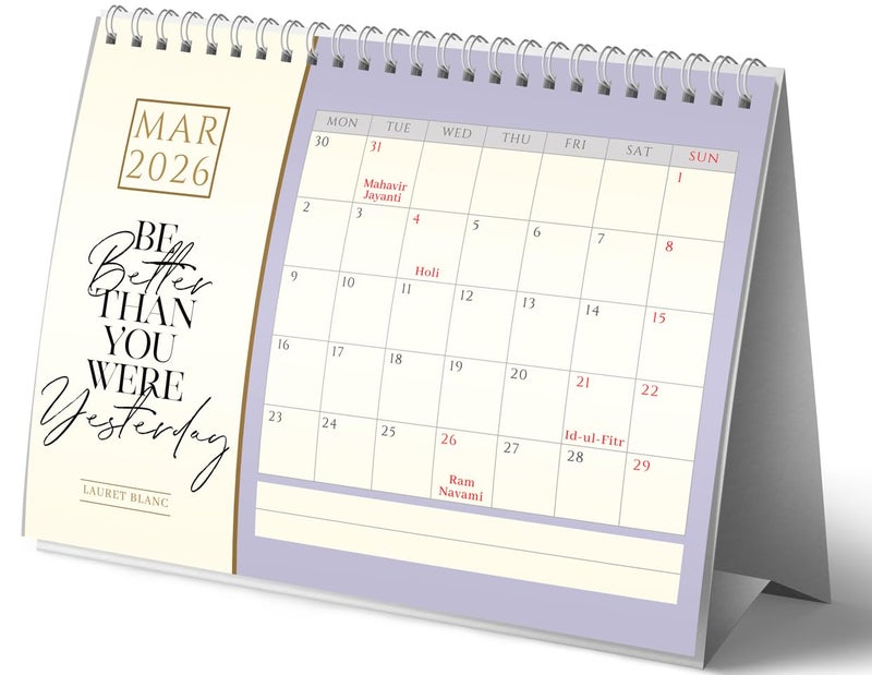 LAURET BLANC Standing Desk Calendar 2026- Size (7.5" x 9.25"), Monthly Grid View, Home and Office Table Calendar (A5, C) - Image 1