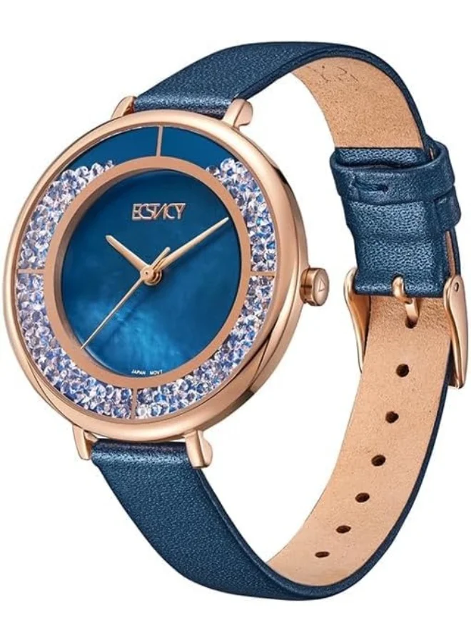 ECSTACY Women's 2036 Movement Watch, Analog Display and Stainless Steel Strap - E23501-KLNMN, Blue