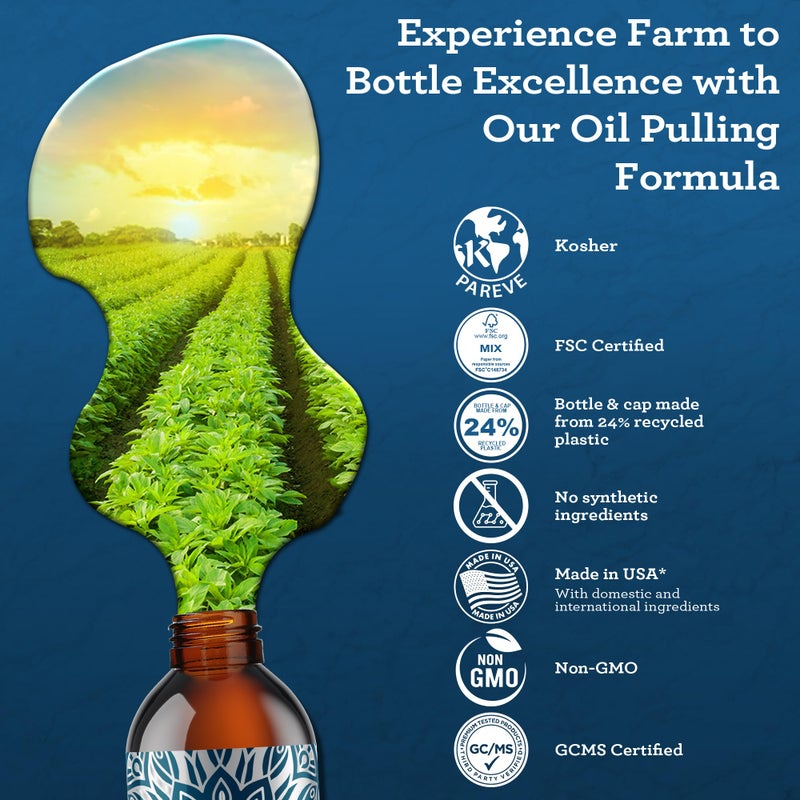 GuruNanda Advanced Oil Pulling Mouthwash for Enhanced Oral Care with Sesame & Oregano Oil, Promotes Deep Cleaning for Healthy Teeth & Gums, with Toothbrushes & Tongue Scrapers, Alcohol-Free, 3X8 Oz - Image 5