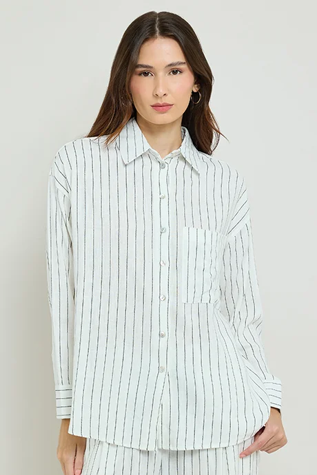 R&b Striped Shirt with Classic Collar & Long Sleeves
