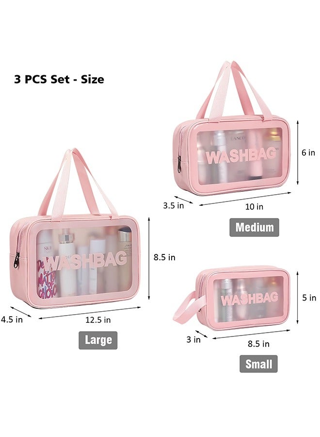 Toiletry Bag for Women Men, 3Pcs Clear Waterproof Makeup Cosmetic Bags for Traveling, Transparent Travel Organizer for Accessories, Toiletries (Pink) - Image 3
