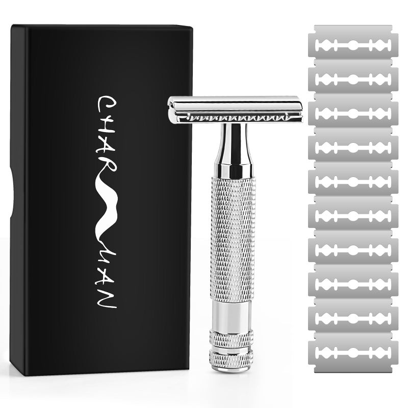 CHARMMAN Classic Double Edge Safety Shaving Razor, Pure Copper Handle,1 Razor + 10 pcs Super Stainless Steel Blades - Image 2