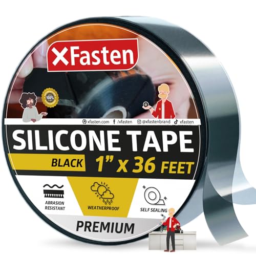 XFasten Self Fusing Silicone Tape Waterproof – 1" x 36 Feet Black, Self Amalgamating Tape, Silicone Rubber for Plumbing, Sealing Pipes, Hose Repair, Outdoor Coax and Electrical Cables – Weatherproof - Image 1