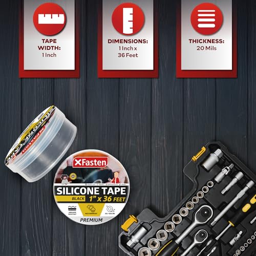 XFasten Self Fusing Silicone Tape Waterproof – 1" x 36 Feet Black, Self Amalgamating Tape, Silicone Rubber for Plumbing, Sealing Pipes, Hose Repair, Outdoor Coax and Electrical Cables – Weatherproof - Image 2