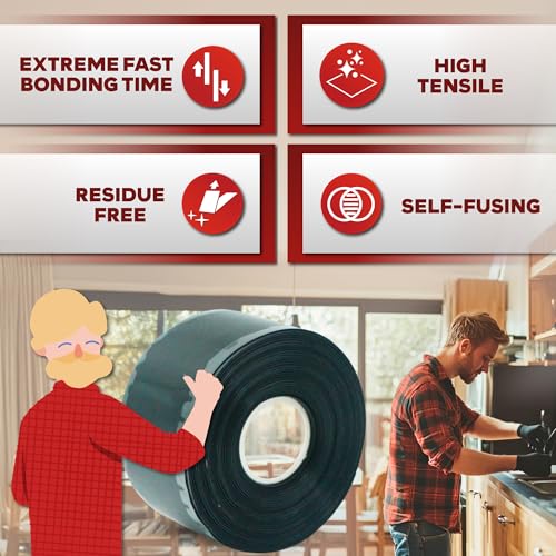 XFasten Self Fusing Silicone Tape Waterproof – 1" x 36 Feet Black, Self Amalgamating Tape, Silicone Rubber for Plumbing, Sealing Pipes, Hose Repair, Outdoor Coax and Electrical Cables – Weatherproof - Image 3