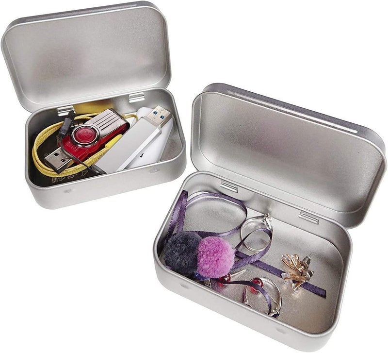 Hulless 6 Pcs Metal Hinged Tin Box Container Mini Portable Small Storage Container Kit Tin Box Container, Small Tin with Lid, Craft Container, Tin Empty Box, Home Storage 3.7x2.3x0.8 inch. - Image 5