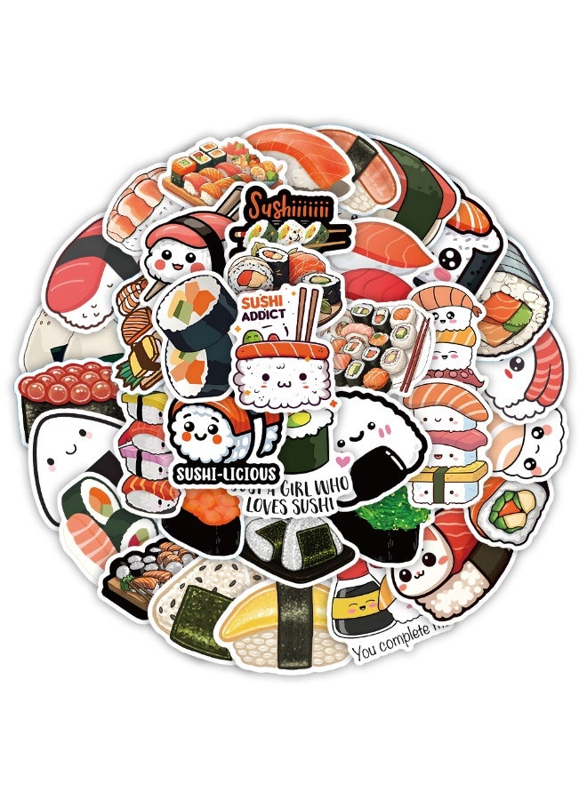 NIBEMINENT 54 Pcs Cartoon Sushi Deco Kit Waterproof Stickers, High Definition Printing Bright Colors, Suitable for Laptop Skateboard Luggage Water Bottle Guitar DIY - Image 1