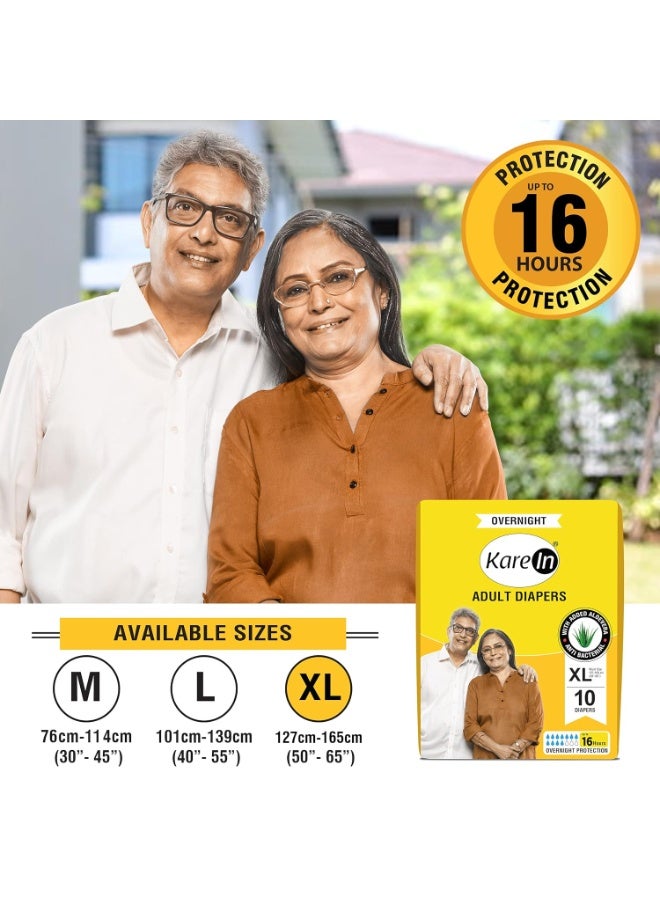 KareIn Overnight Adult Diapers, Extra Large, Waist Size 127-165 Cm (50"-65"), 10 Count, Tape Style, High Absorbency, Odour Free, With Aloe Vera Lotion, Anti-Bacterial, ADL, Leak Proof, Pack of 2 - Image 4