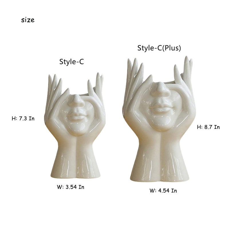 Romehaha Face Flower Vase White Ceramic Body Vase Decorative Vase Table Table Prote Moder - Image 5