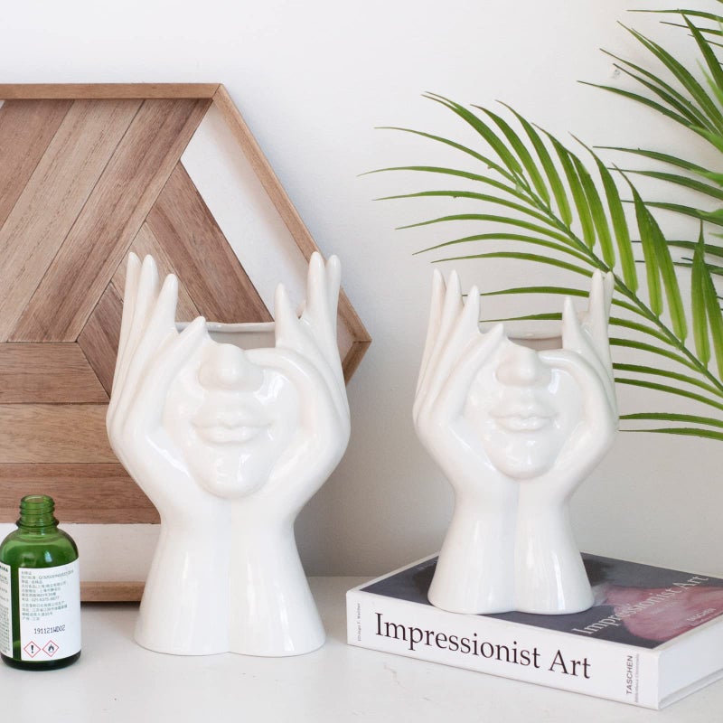 Romehaha Face Flower Vase White Ceramic Body Vase Decorative Vase Table Table Prote Moder - Image 4