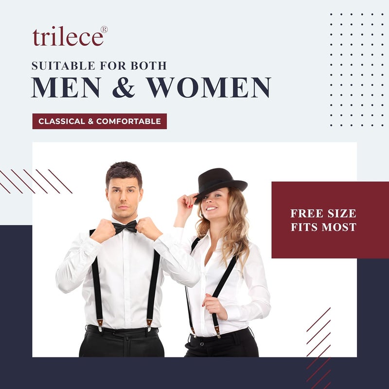 Trilece حمالات ثلاثية للرجال، قابلة للتعديل، تصميم ي خلفي، حمالات بدلة زفاف، مشابك قوية - Image 5