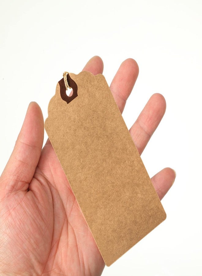 Outus 60 Pcs 4 3/4-in x 2 3/8-in Blank Large Paper Gift Tags with String and Reinforced Eyelet Wire Writable Price Tags Shipping Labels Inventory Labels(Brown) - Image 4