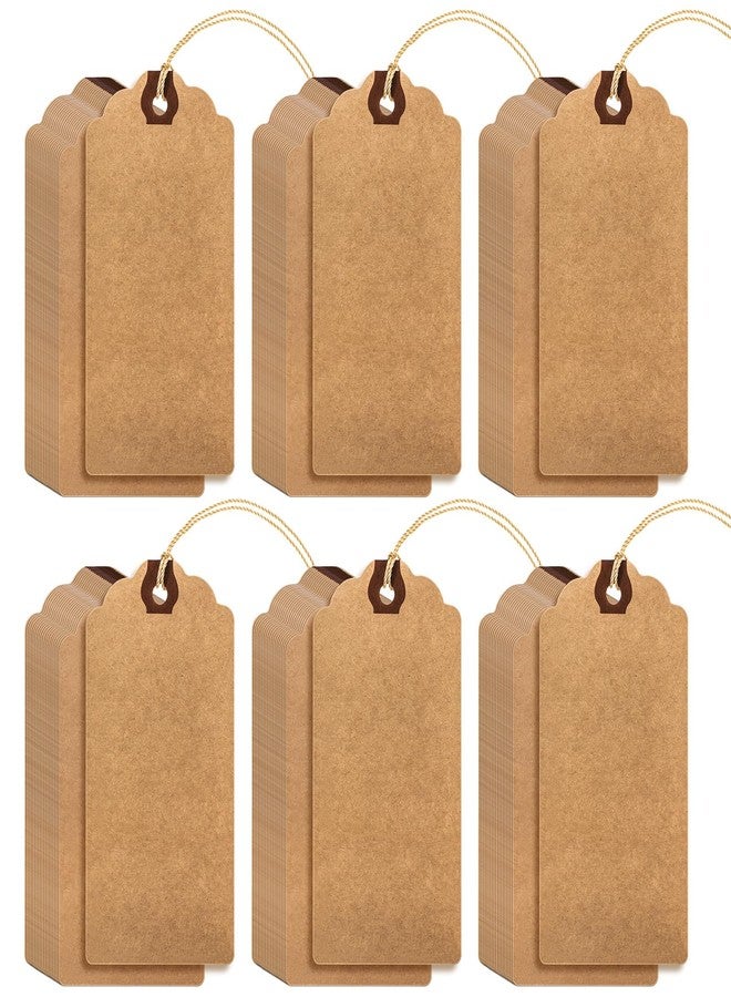 Outus 60 Pcs 4 3/4-in x 2 3/8-in Blank Large Paper Gift Tags with String and Reinforced Eyelet Wire Writable Price Tags Shipping Labels Inventory Labels(Brown) - Image 1