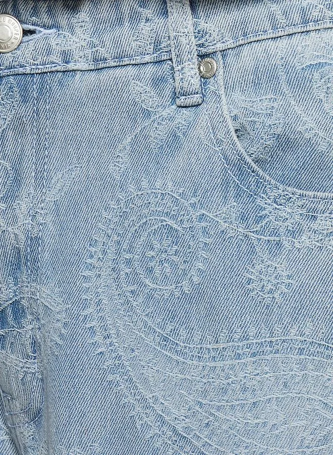 Lee Cooper  Lee Cooper Wide Leg High-Rise Jeans with Jacquard Detail for Women | Best Price UAE