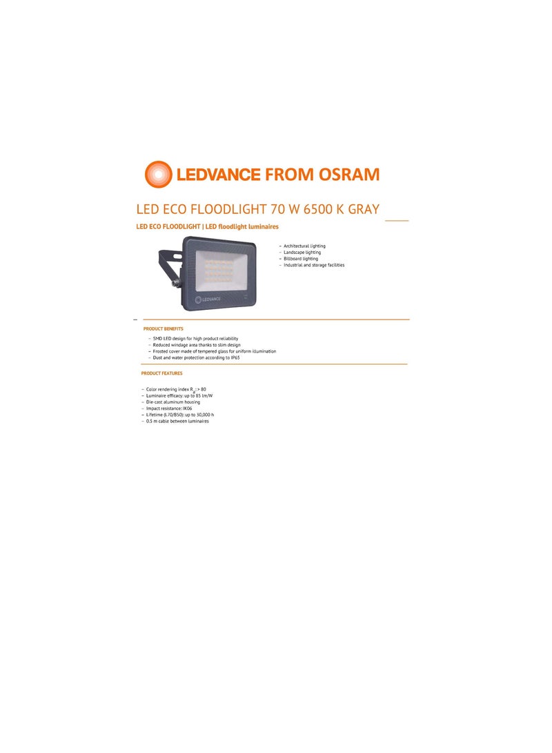 ليدفانس LEDVANCE ECO LED Floodlight 70W Car Park / Security / معماري خفيف الوزن تصميم نحيف IP65 ضوء النهار المقاوم للماء 5950lm 6500k ، LEDV-ECO-FL-70W-DL - Image 2