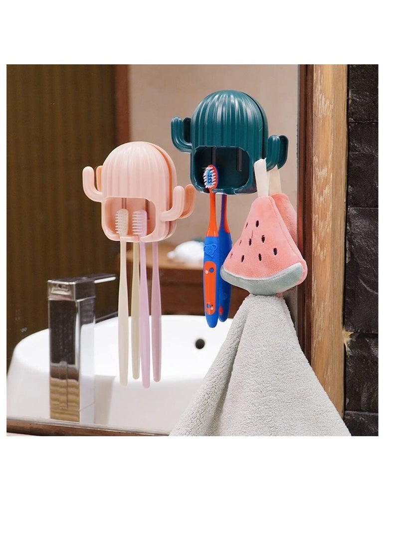 Excefore Toothbrush Holder, Toothbrush Holder Wall Mounted,  4 Pcs Cactus Shape Toothbrush Holder, Self Adhesive Tooth Brush Holder,  with 2 holes, No Drilling, for Bathroom Kitchen Living Room - Image 2
