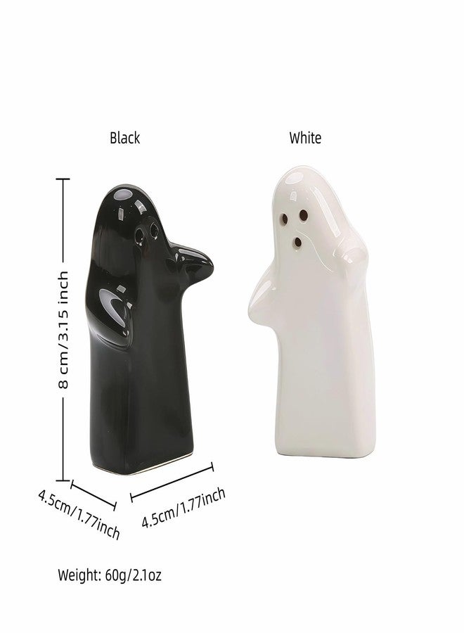 RyanDesign Salt and Pepper Shakers, Ceramic Ghost Design, Black and White Hugging Couple, Wedding Gifts, Kitchen Decor, Halloween, Refillable & Easy Use (Black & White) - Image 2