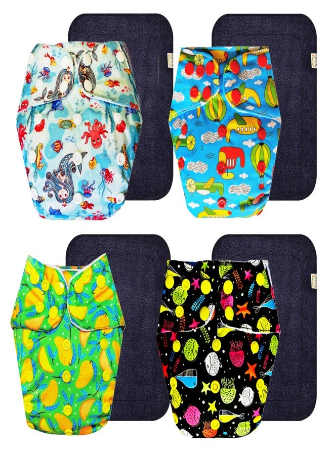 حفاضات قماشية فاخرة من دمبلدو مع حشوة سوداء (عبوة من 4) | ناعمة ولطيفة | قابلة لإعادة الاستخدام والغسل | أزرار كبس قابلة للتعديل | مثالية للأطفال الصغار | من 3 أشهر إلى 3 سنوات | للجنسين - Image 1