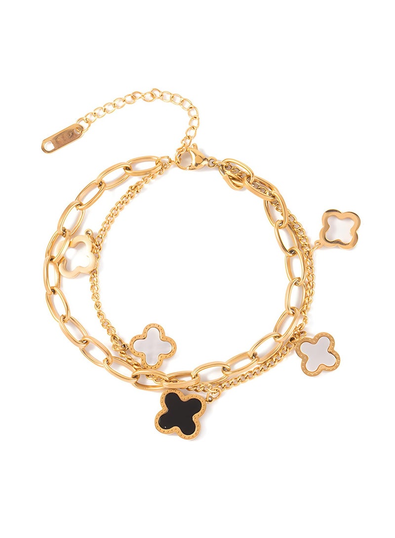 Excefore Four Leaf Clover Bracelet, Beth Gold-Plated Titanium Steel, Lucky Bracelet for Women Gold Bracelet, Bracelets Jewelry Gifts for Girls - Image 1