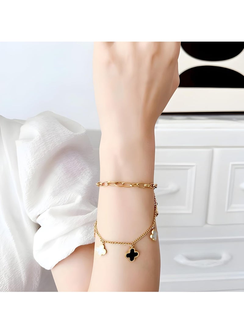 Excefore Four Leaf Clover Bracelet, Beth Gold-Plated Titanium Steel, Lucky Bracelet for Women Gold Bracelet, Bracelets Jewelry Gifts for Girls - Image 2