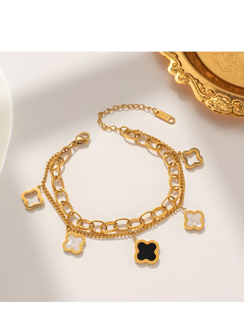 Excefore Four Leaf Clover Bracelet, Beth Gold-Plated Titanium Steel, Lucky Bracelet for Women Gold Bracelet, Bracelets Jewelry Gifts for Girls - Image 4