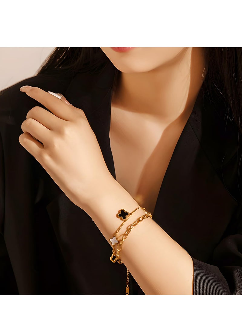 Excefore Four Leaf Clover Bracelet, Beth Gold-Plated Titanium Steel, Lucky Bracelet for Women Gold Bracelet, Bracelets Jewelry Gifts for Girls - Image 3