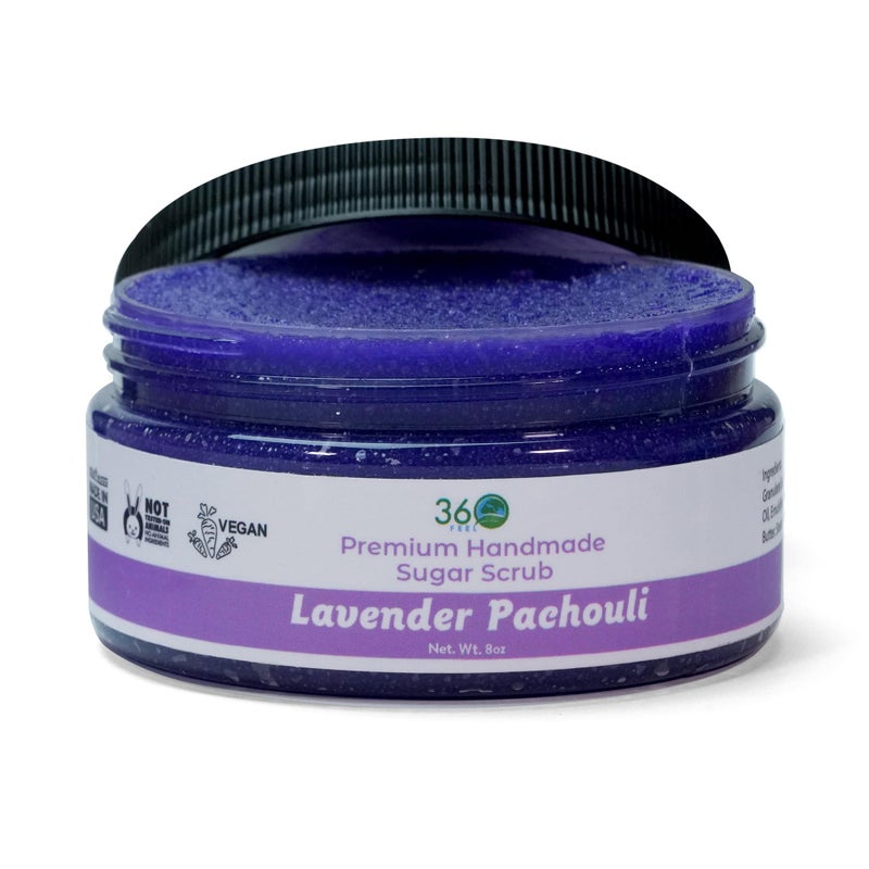 360Feel Lavender Patchouli Sugar Body Scrub  Great for Exfoliating Bodyscrub Acne Scars Stretch Marks Foot Scrub Great Gifts For Women  8 Fl Oz