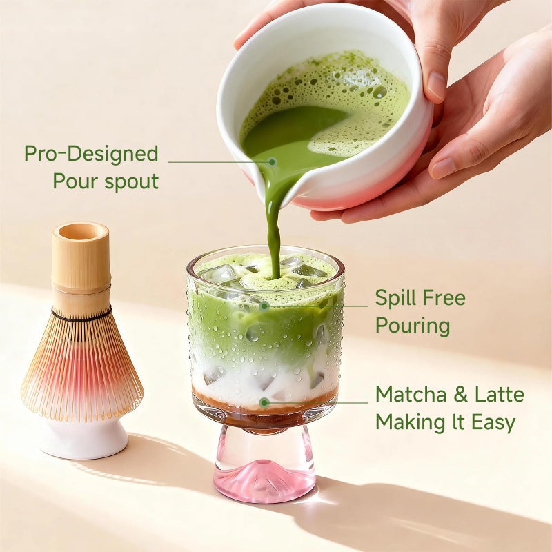 aibound Matcha Whisk Set, Pink Matcha Kit, 8 Pcs Matcha Set Includes Matcha Bowl with Spout, Matcha Whisk and Holder, Ceramic Tea Caddy, Bamboo Scoop, Scoop Rest, Sifter and Tea Towel, Gift for Tea Lover - Image 3