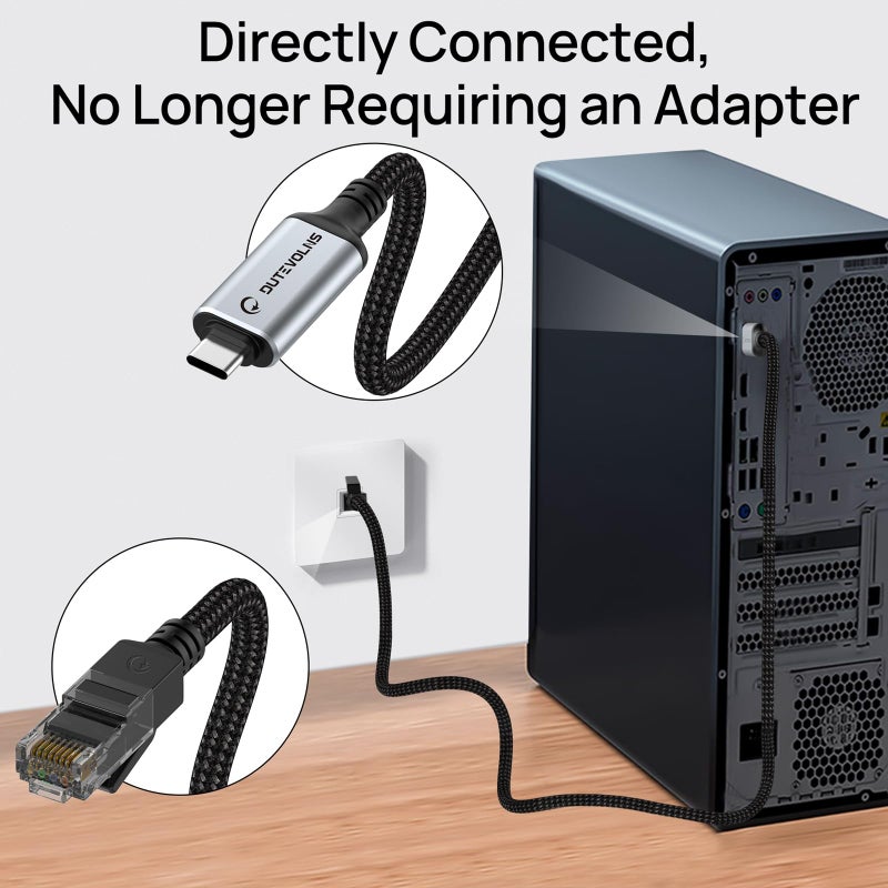 Dutevolns كابل Dutevolns USB C إلى Ethernet بطول 10 قدم، كابل نايلون من نوع C إلى RJ45، متصل مباشرة بسرعة جيجابت، متوافق مع MacBook Pro و iPad Pro و الهواتف الذكية و اللابتوب و الكمبيوتر الشخصي - Image 4