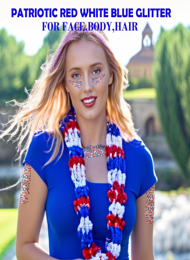 Paminify 4 jars Red Blue White Hair Glitter,4th of July Body Face Glitter,USA Flag Star Patriotic Sparkle Makeup,Chunky Fourth of July Outfits for Women & Kids,Independence Day Accessories,40g/1.41 oz - Image 4