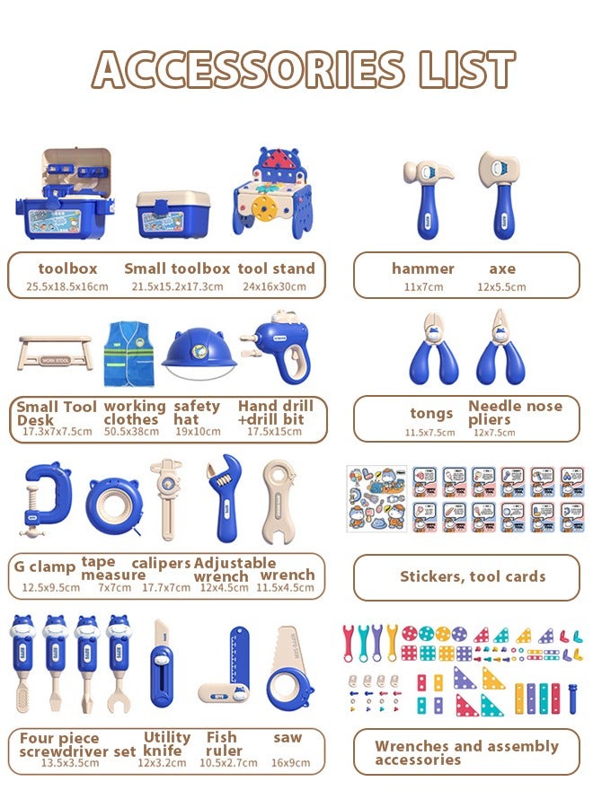 218-Piece Kids Repair Tool Box,Cartoon Hippopotamus Theme Toolbox,Kids Tool Set Pretend Play Disassembly,Creative Construction Engineering Building Block Games with Toy Drill and Screwdriver Tool Se - Image 2