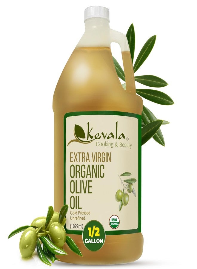 Kevala Extra Virgin Organic Olive Oil - Unrefined Cooking Oil, Cold Pressed and with no Preservatives, Made with Carefully Selected Fresh Olives, Natural Kitchen Pantry Essential, Easy Storage, 64 oz - Image 1