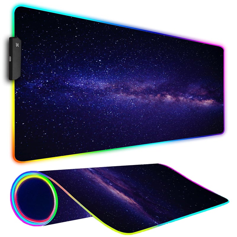 Armanza RGB Gaming Mouse Pad, Large Mousepad with Led Light, Gaming Accessories Keyboard Pad for Desk, Non-Slip Rubber Base Big Mouse Mat for Gamer, 31.5 X 11.8 Inch, Black Gold Mountain - Image 1