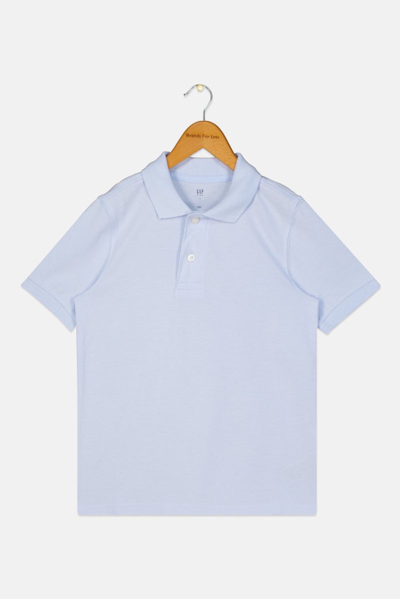 GAP قميص بولو قصير الأكمام بأزرار للأطفال الأولاد، أزرق فاتح - Image 1