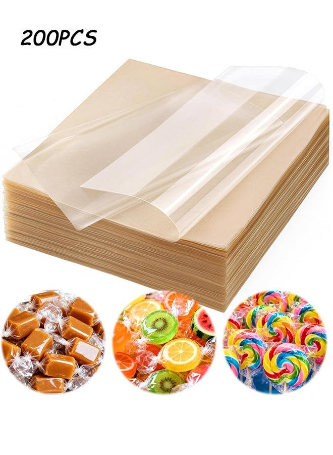 200 Sheets Candy Wrappers Clear Cellophane Wrap Roll 3.9x3.9 Inches Candy Caramel and Chocolate Wrapper for Treats, Lollipop, Gummies, Saran Wrap& Cake Pop Making Supplies, etc - Image 1