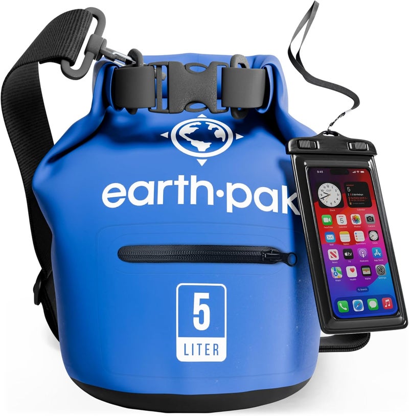 Earth Pak حقيبة Earth Pak المقاومة للماء - حقيبة جافة مزودة بجيب أمامي بسحاب يحافظ على أغراضك جافة أثناء رياضات مثل التجديف بالكاياك، الاستجمام على الشاطئ، التجديف بالطوافات، القوارب، التنزه، التخييم والصيد، مع حافظة هاتف مقاومة للماء. - Image 1