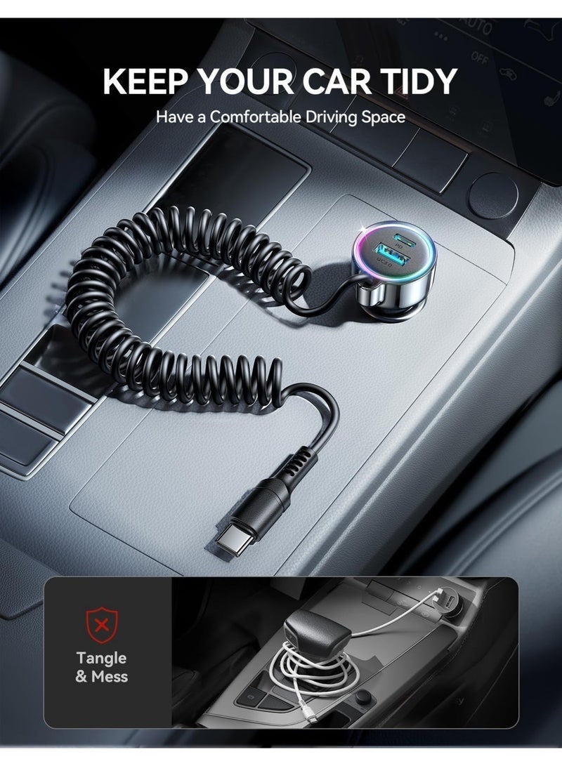 Arabest USB-C Car Charger, 72W Max Ultra-Compact Type-C Fast Car Charger with Built-In Retractable Cable Car Adapter for iPhone 17/16 Series, Samsung S24/S23, MacBookPro/Air, iPad, and More - Image 5