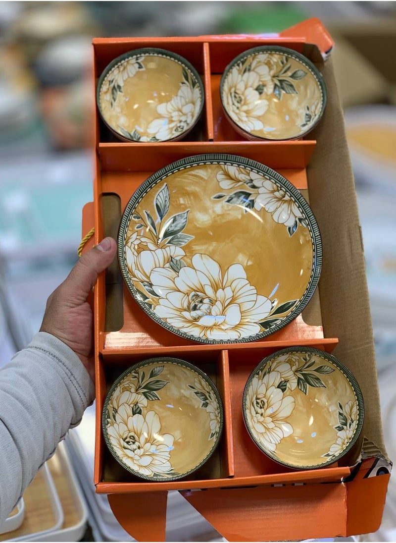 Generic Porcelain bowl set, 4 bowls + 1 large plate  - Image 1