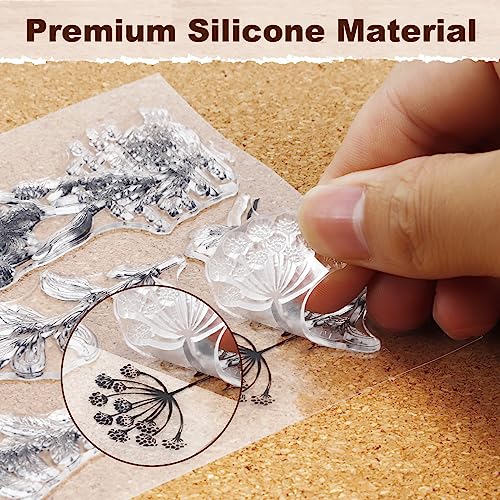 UCEC 8 Sheets Flower Clear Stamps for Card Making, Silicone Stamps for Crafting, Flower Stamp Clear Rubber Flowers Vintage Plants and Decoration and DIY Scrapbooking - Image 3