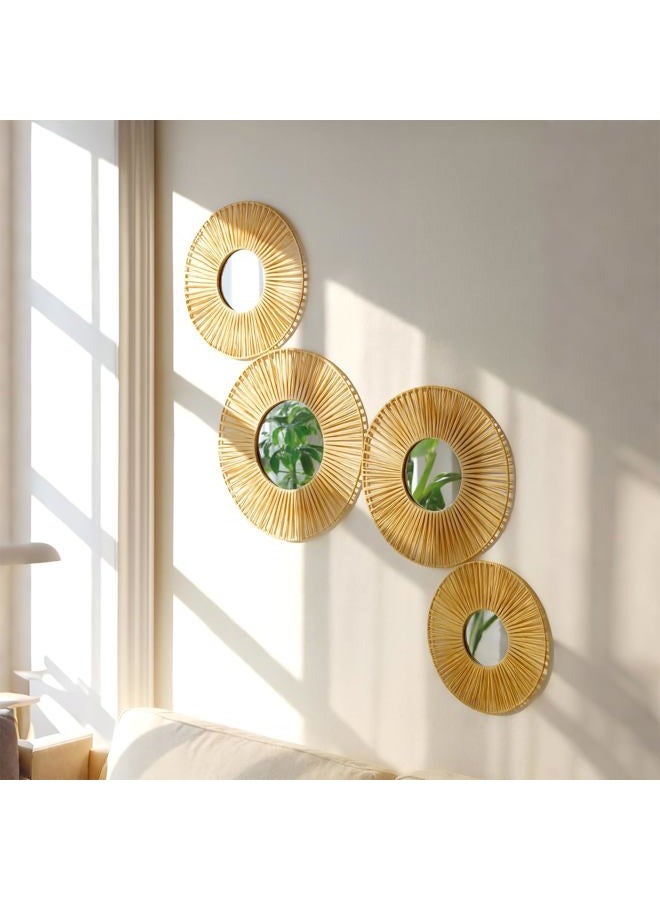 Artilady 4 Pack Hanging Baskets Wall Art - Decorative Woven Lafite Basket Boho Wall Hanging, Rustic Round Mirrors Natural Coastal Home Decor Set for Bedroom Living Room Nursery - Image 2