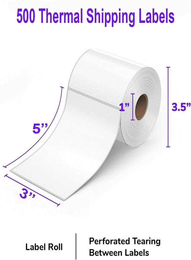 BS PACKAGING لفة ملصقات طابعة حرارية مباشرة مقاس 3×5 بوصة (75×125 مم) - 500 ملصق لكل لفة - عبوة من لفة واحدة - Image 2