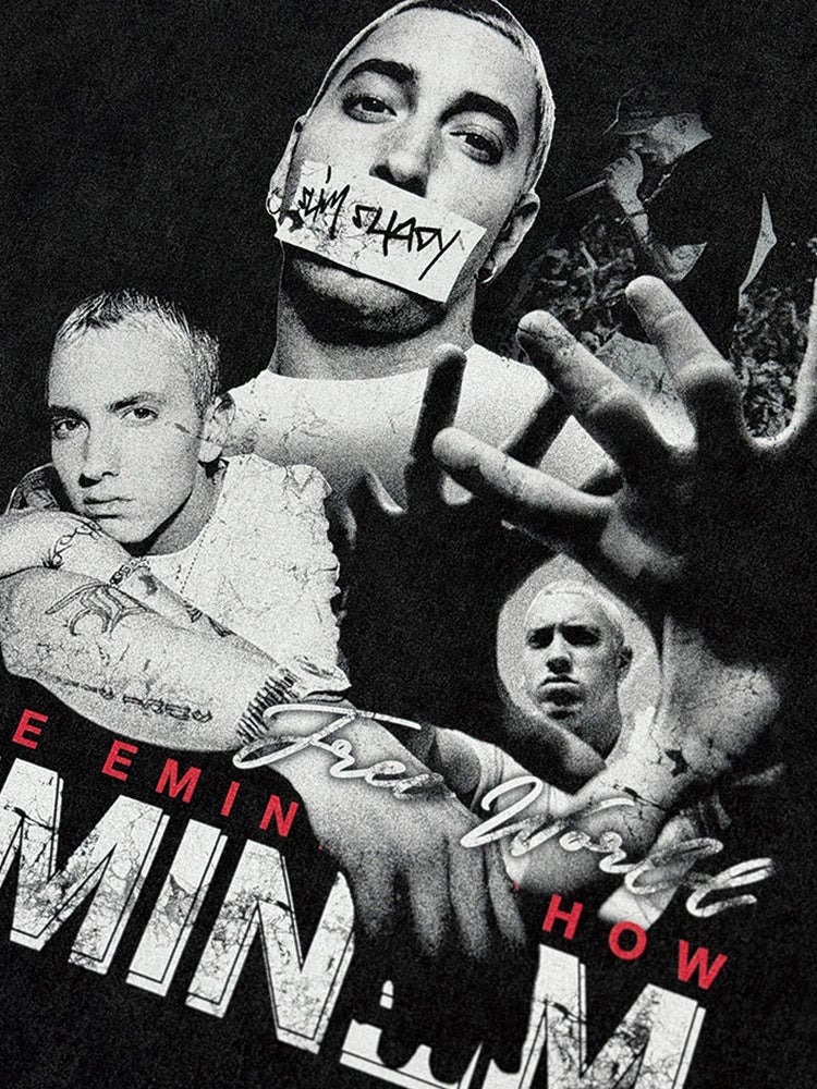 Eminem مطبوعة أسلوب شارع الهيب هوب الأكمام الطويلة الأكمام القصيرة القديمة غسلت الموضة القديمة العلامة التجارية تي شيرت - Image 5